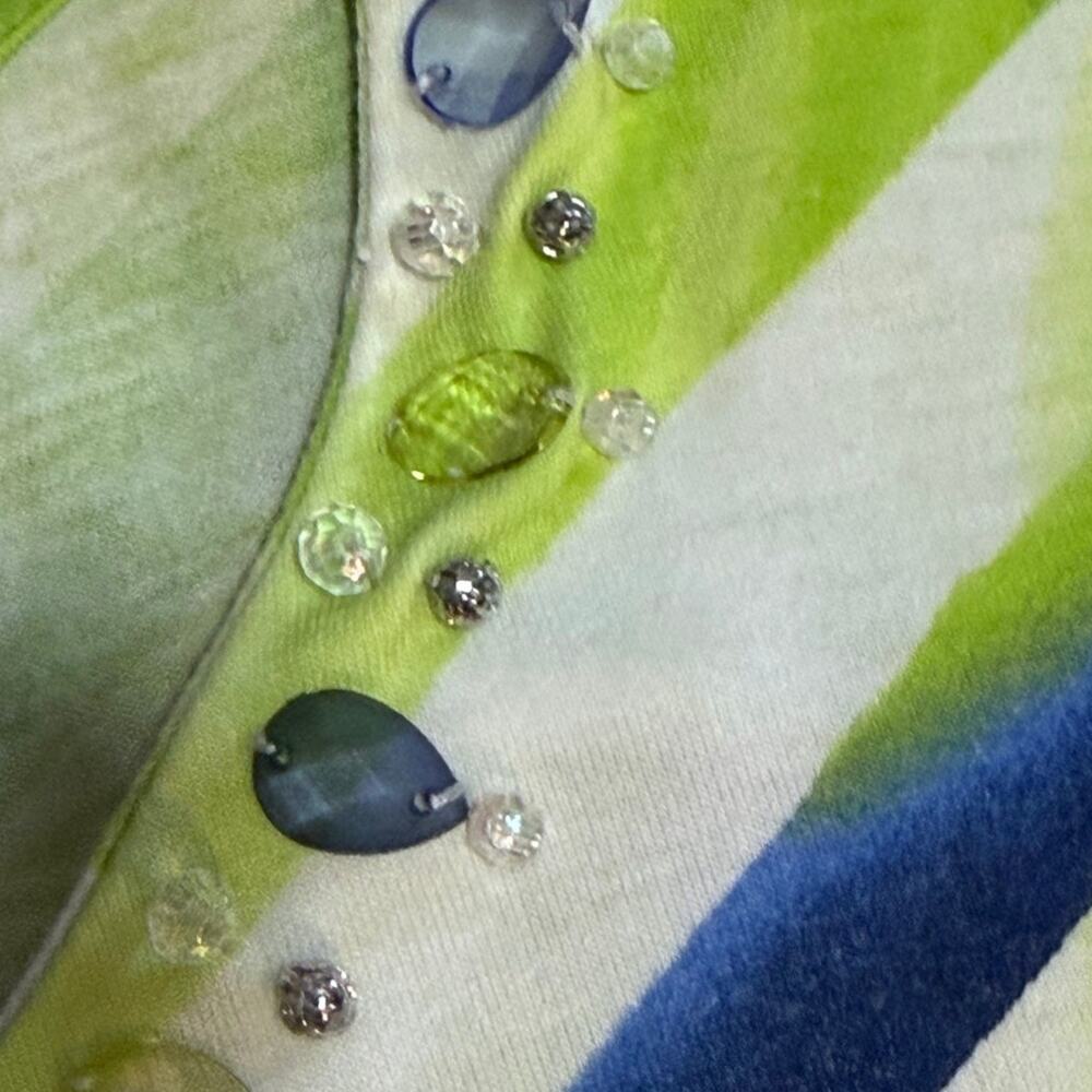 Hearts of Palm Small Green Embellished Chevron Striped Tie Front Tropical Shirt - Picture 6 of 9